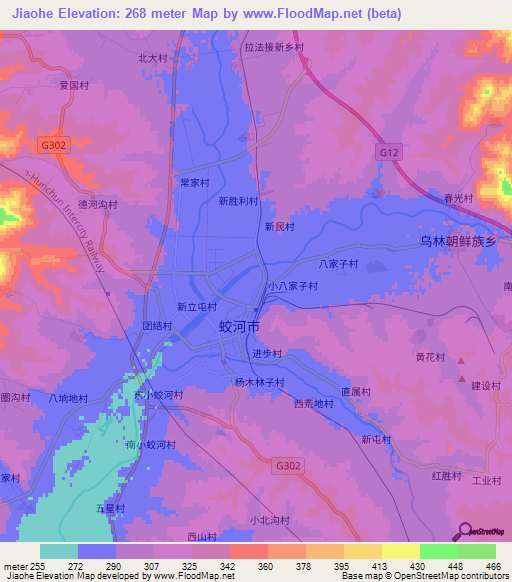 Jiaohe,China Elevation Map