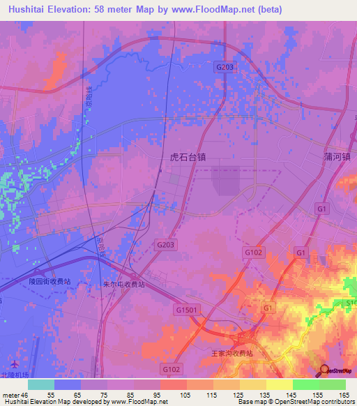 Hushitai,China Elevation Map