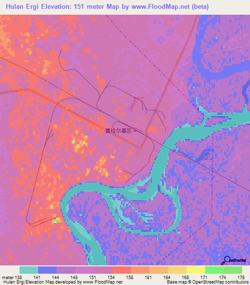 Hulan Ergi,China Elevation Map