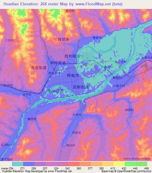 Huadian,China Elevation Map