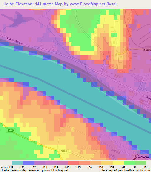 Heihe,China Elevation Map