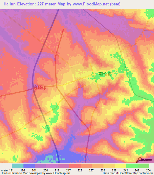 Hailun,China Elevation Map