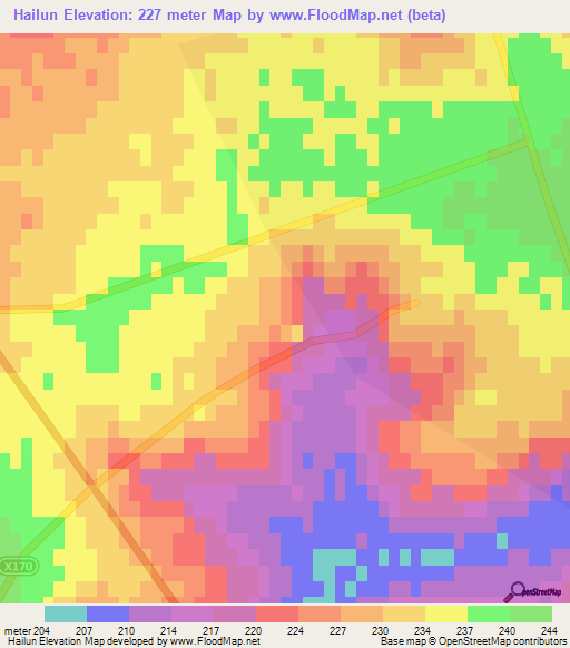 Hailun,China Elevation Map