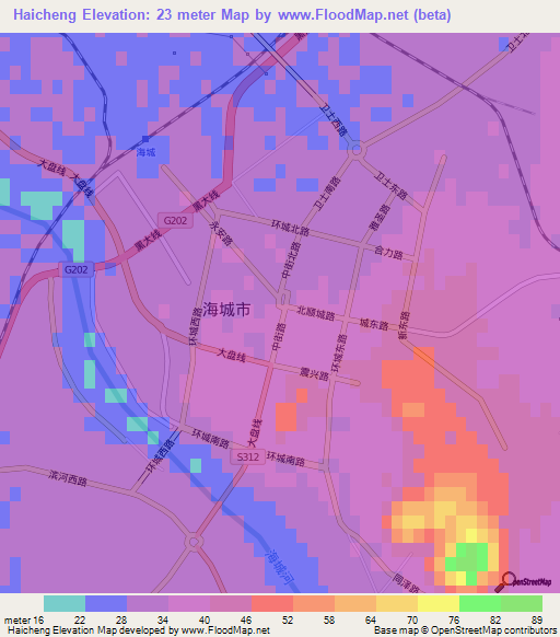 Haicheng,China Elevation Map