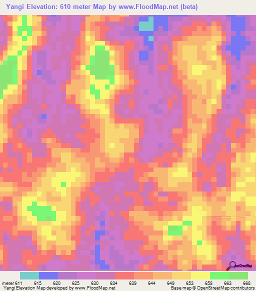 Yangi,Congo (Kinshasa) Elevation Map