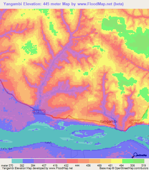 Yangambi,Congo (Kinshasa) Elevation Map