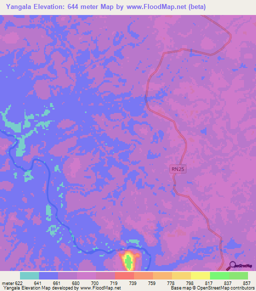 Yangala,Congo (Kinshasa) Elevation Map