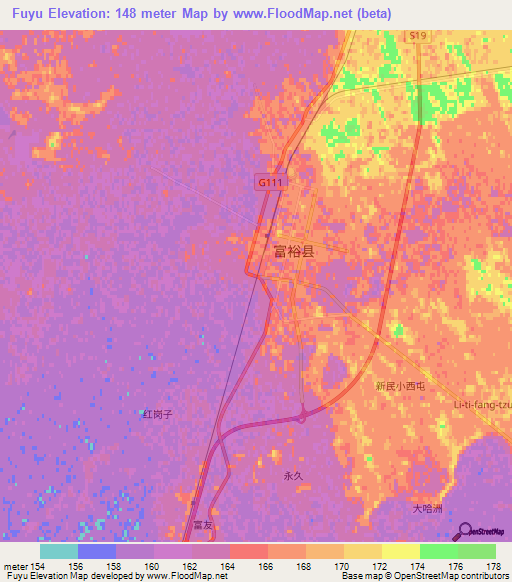 Fuyu,China Elevation Map