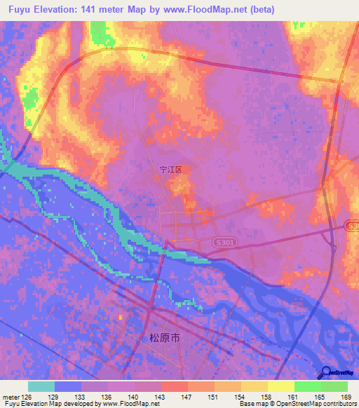 Fuyu,China Elevation Map