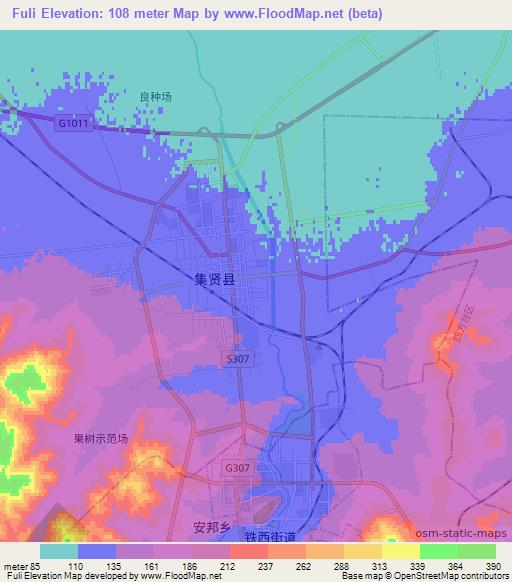 Fuli,China Elevation Map