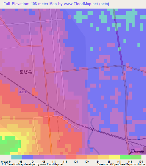Fuli,China Elevation Map