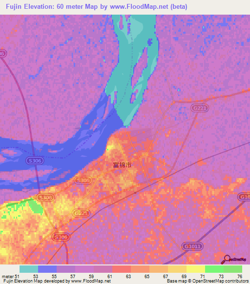 Fujin,China Elevation Map