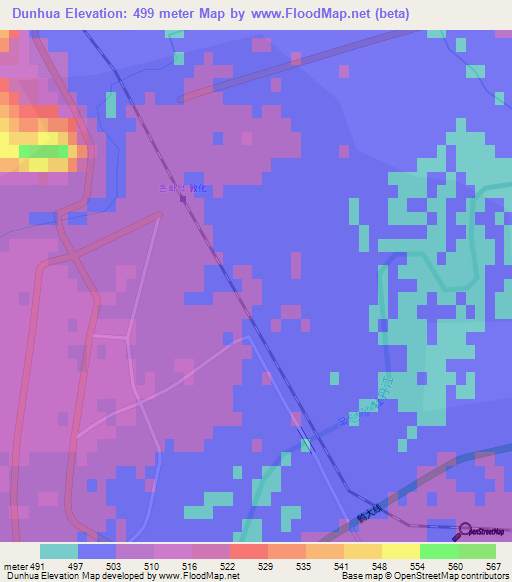Dunhua,China Elevation Map