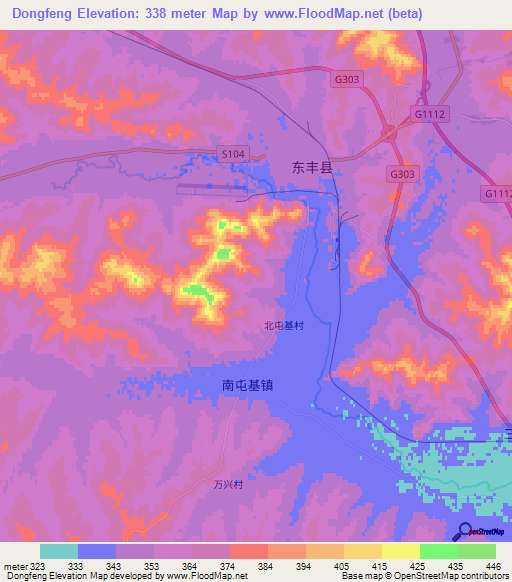 Dongfeng,China Elevation Map