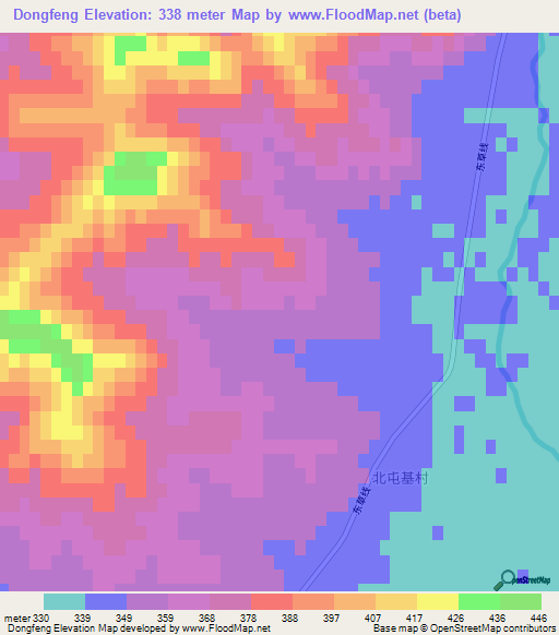 Dongfeng,China Elevation Map