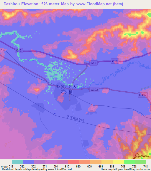 Dashitou,China Elevation Map