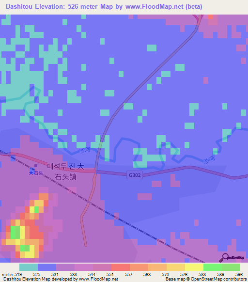 Dashitou,China Elevation Map