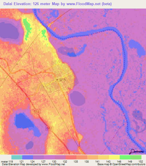 Dalai,China Elevation Map