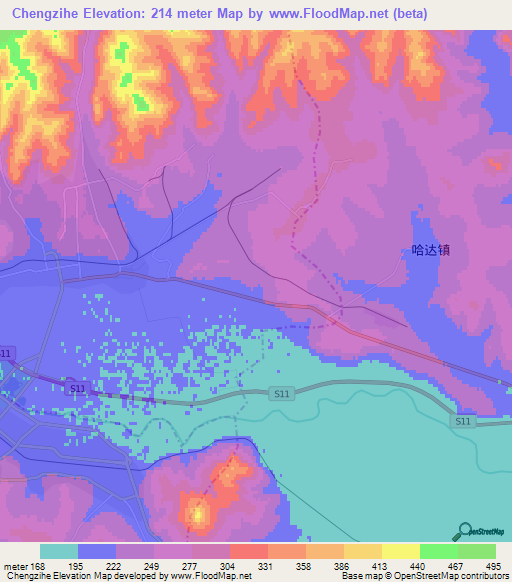 Chengzihe,China Elevation Map