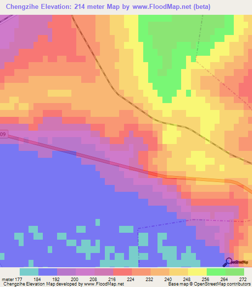 Chengzihe,China Elevation Map