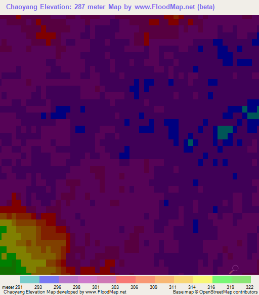 Chaoyang,China Elevation Map