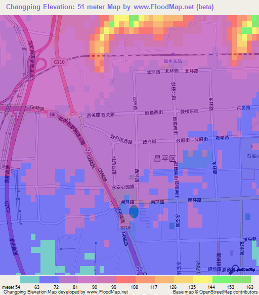 Changping,China Elevation Map