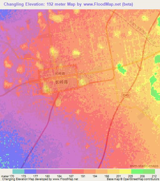 Changling,China Elevation Map