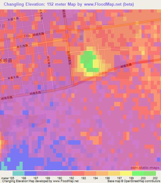 Changling,China Elevation Map