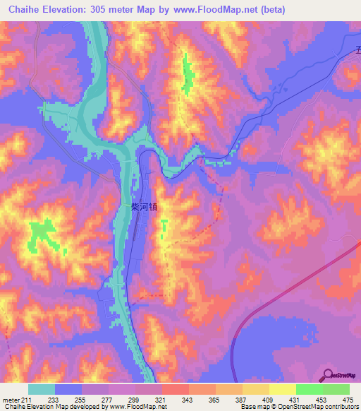 Chaihe,China Elevation Map