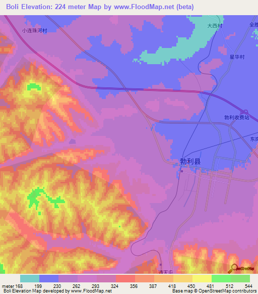 Boli,China Elevation Map