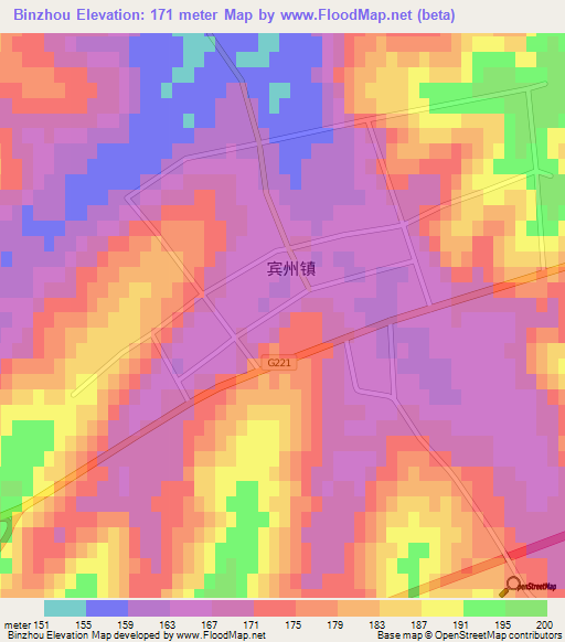 Binzhou,China Elevation Map