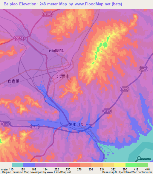 Beipiao,China Elevation Map
