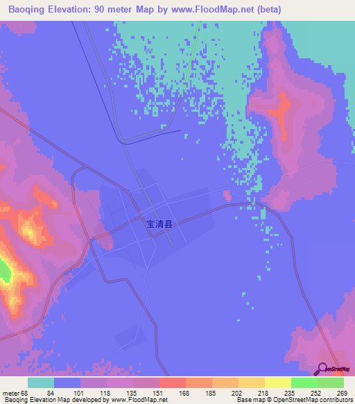 Baoqing,China Elevation Map