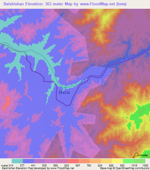 Baishishan,China Elevation Map