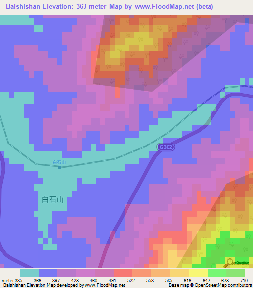 Baishishan,China Elevation Map