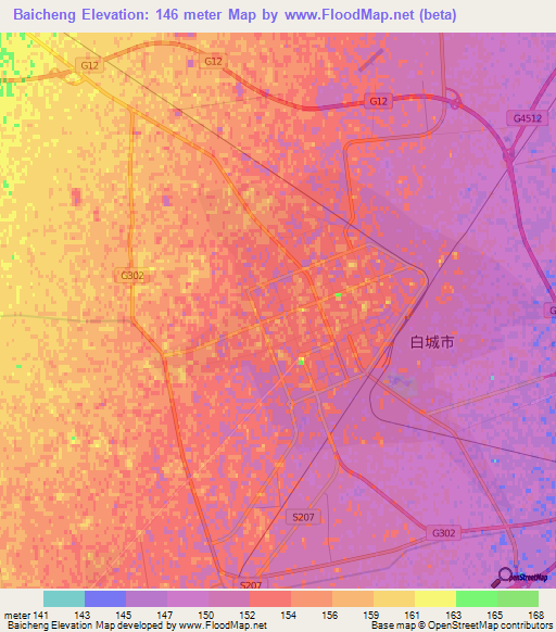 Baicheng,China Elevation Map