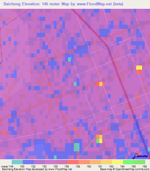 Baicheng,China Elevation Map