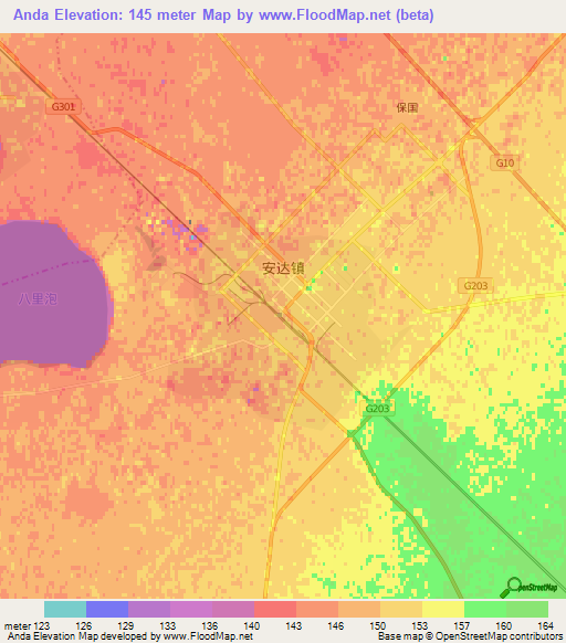 Anda,China Elevation Map