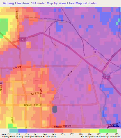 Acheng,China Elevation Map
