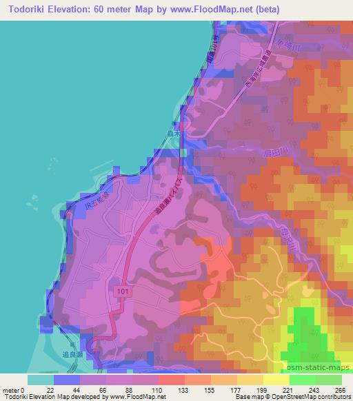 Todoriki,Japan Elevation Map