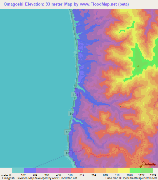 Omagoshi,Japan Elevation Map