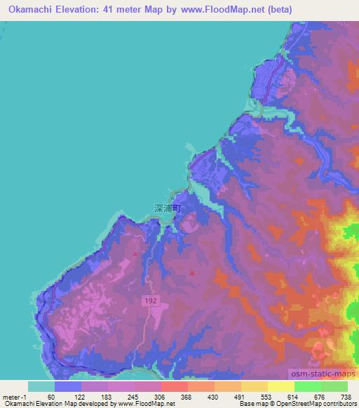 Okamachi,Japan Elevation Map