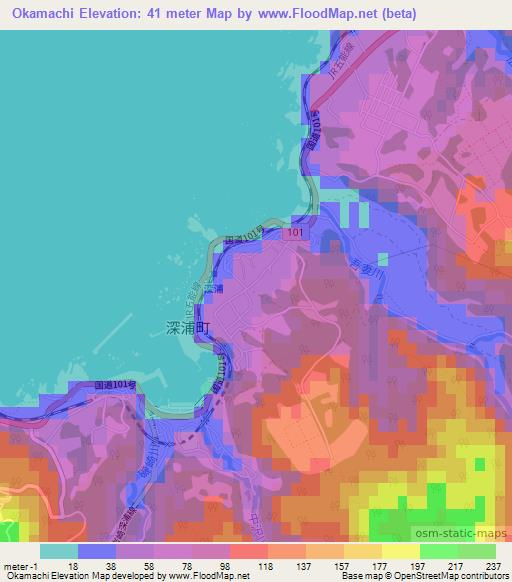 Okamachi,Japan Elevation Map