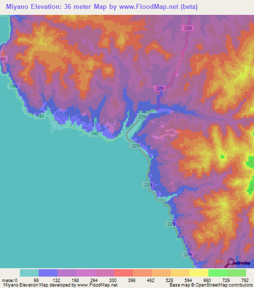 Miyano,Japan Elevation Map