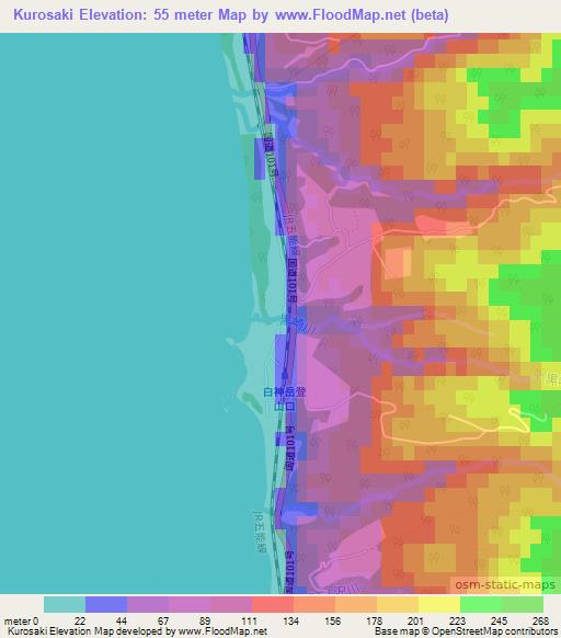 Kurosaki,Japan Elevation Map