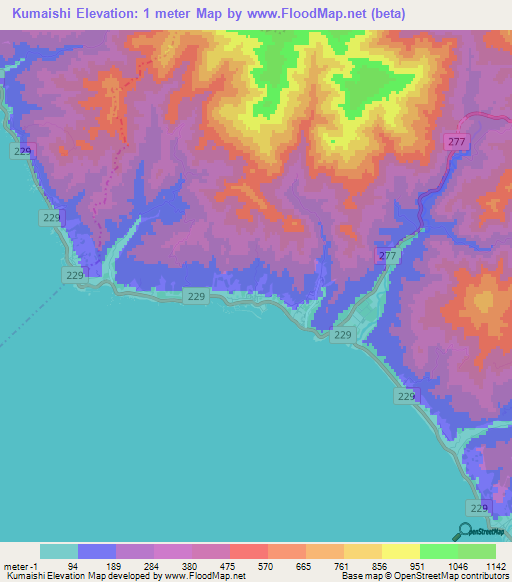 Kumaishi,Japan Elevation Map