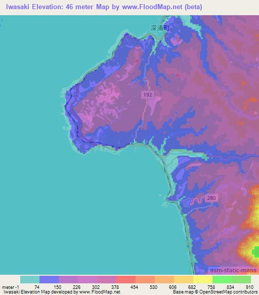 Iwasaki,Japan Elevation Map
