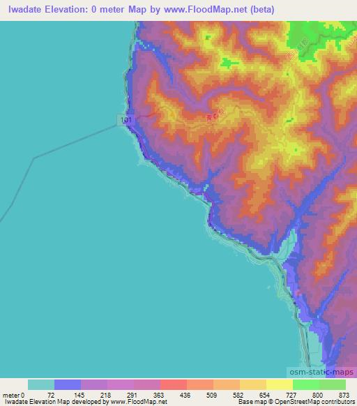 Iwadate,Japan Elevation Map