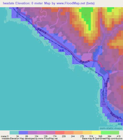 Iwadate,Japan Elevation Map