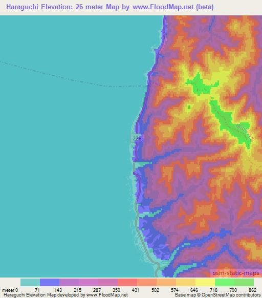 Haraguchi,Japan Elevation Map